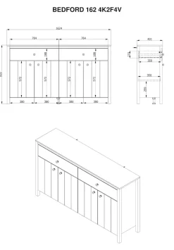Home affaire Sideboard »BEDFORD Kommode, Kombikommode, Anrichte, Schrank« MDF-Profil 2D ummantelt, Hotstamping