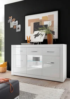 Home affaire Sideboard »Bianco, moderner Schrank, Kommode in Weiß Hochglanz« silberne Metallgriffe, ausreichend Stauraum, zeitlos, 164 cm breit