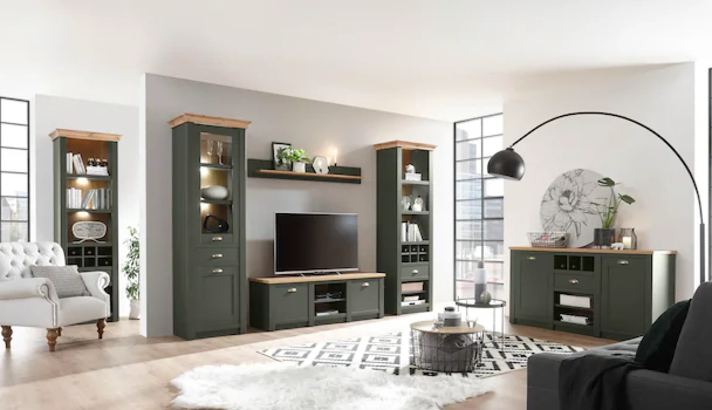 Home affaire Sideboard »Cambridge, moderner Schrank, Kommode im Landhausstil« ausreichend Stauraum, messingfarbene Metallgriffe, 145 cm breit