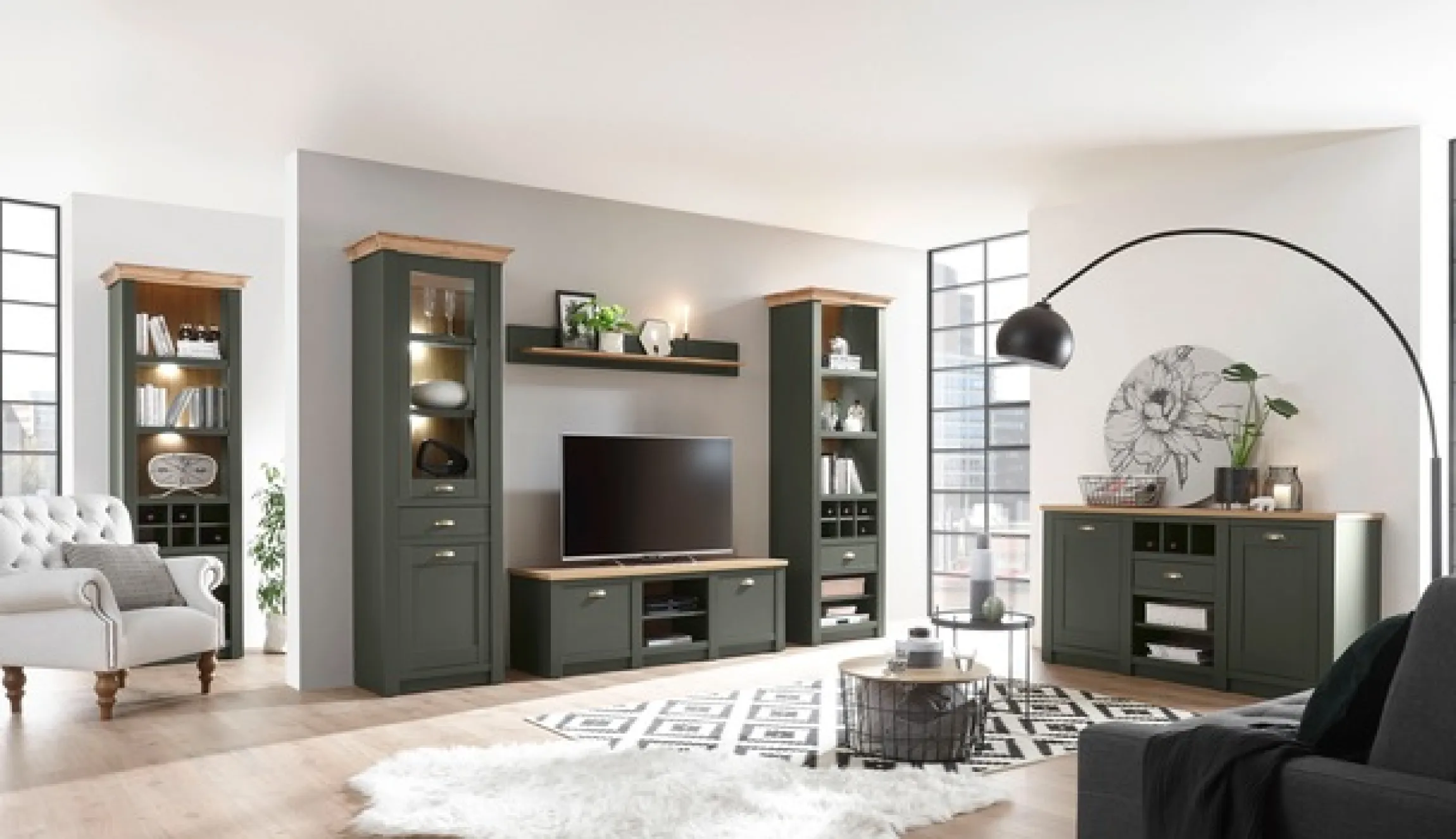 Home affaire Sideboard »Cambridge, moderner Schrank, Kommode im Landhausstil« ausreichend Stauraum, messingfarbene Metallgriffe, 145 cm breit