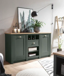 Home affaire Sideboard »Cambridge, moderner Schrank, Kommode im Landhausstil« ausreichend Stauraum, messingfarbene Metallgriffe, 145 cm breit