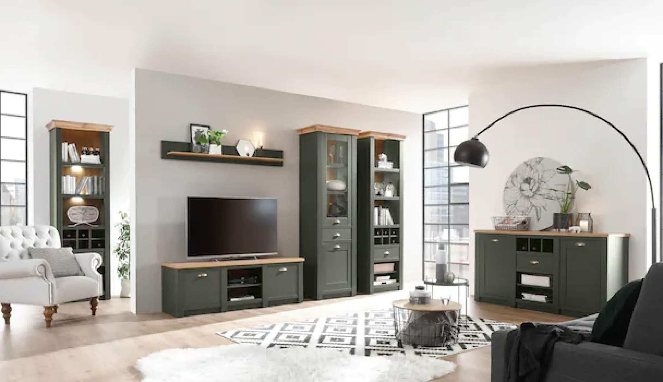 Home affaire Sideboard »Cambridge, moderner Schrank, Kommode im Landhausstil« ausreichend Stauraum, messingfarbene Metallgriffe, 145 cm breit