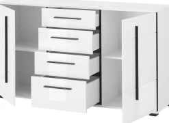 Home affaire Sideboard »Cantara, moderner Schrank, Kommode in Eiche Evoke, Weiß oder Kaschmir« schwarze Stangengriffe, ausreichend Stauraum, vielseitig einsetzbar
