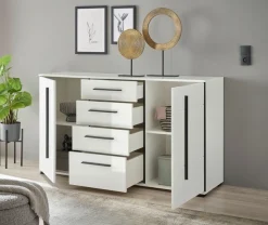 Home affaire Sideboard »Cantara, moderner Schrank, Kommode in Eiche Evoke, Weiß oder Kaschmir« schwarze Stangengriffe, ausreichend Stauraum, vielseitig einsetzbar