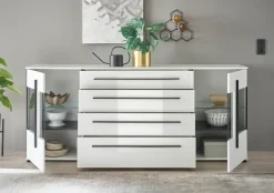 Home affaire Sideboard »Cantara, moderner Schrank, Kommode in Eiche Evoke, Weiß oder Kaschmir« schwarze Stangengriffe, ausreichend Stauraum, vielseitig einsetzbar
