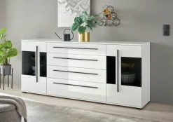 Home affaire Sideboard »Cantara, moderner Schrank, Kommode in Eiche Evoke, Weiß oder Kaschmir« schwarze Stangengriffe, ausreichend Stauraum, vielseitig einsetzbar