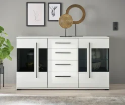 Home affaire Sideboard »Cantara, moderner Schrank, Kommode in Eiche Evoke, Weiß oder Kaschmir« schwarze Stangengriffe, ausreichend Stauraum, vielseitig einsetzbar