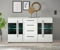 Home affaire Sideboard »Cantara, moderner Schrank, Kommode in Eiche Evoke, Weiß oder Kaschmir« schwarze Stangengriffe, ausreichend Stauraum, vielseitig einsetzbar