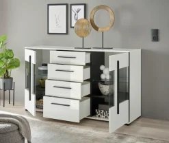 Home affaire Sideboard »Cantara, moderner Schrank, Kommode in Eiche Evoke, Weiß oder Kaschmir« schwarze Stangengriffe, ausreichend Stauraum, vielseitig einsetzbar
