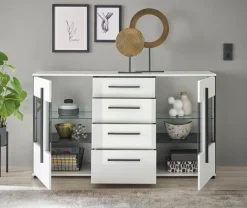 Home affaire Sideboard »Cantara, moderner Schrank, Kommode in Eiche Evoke, Weiß oder Kaschmir« schwarze Stangengriffe, ausreichend Stauraum, vielseitig einsetzbar