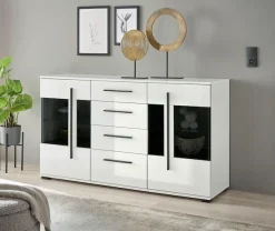 Home affaire Sideboard »Cantara, moderner Schrank, Kommode in Eiche Evoke, Weiß oder Kaschmir« schwarze Stangengriffe, ausreichend Stauraum, vielseitig einsetzbar