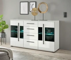 Home affaire Sideboard »Cantara, moderner Schrank, Kommode in Eiche Evoke, Weiß oder Kaschmir« schwarze Stangengriffe, ausreichend Stauraum, vielseitig einsetzbar