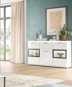 Home affaire Sideboard »FLORENZ, hochwertige MDF-Front,Rillenfräsung,2 Glastüren,1 Schublade« 1 Stk. tlg. Sideboard, Anrichte, Wohnzimmerschrank