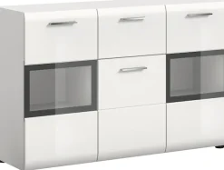 Home affaire Sideboard »FLORENZ, hochwertige MDF-Front,Rillenfräsung,2 Glastüren,1 Schublade« 1 Stk. tlg. Sideboard, Anrichte, Wohnzimmerschrank