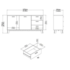 Home affaire Sideboard »Ikast, Stauraum, Schubladenschrank, Aufbewahrung« 2 Türen und 3 Schubladen, Breite 147 cm, Höhe 73 cm