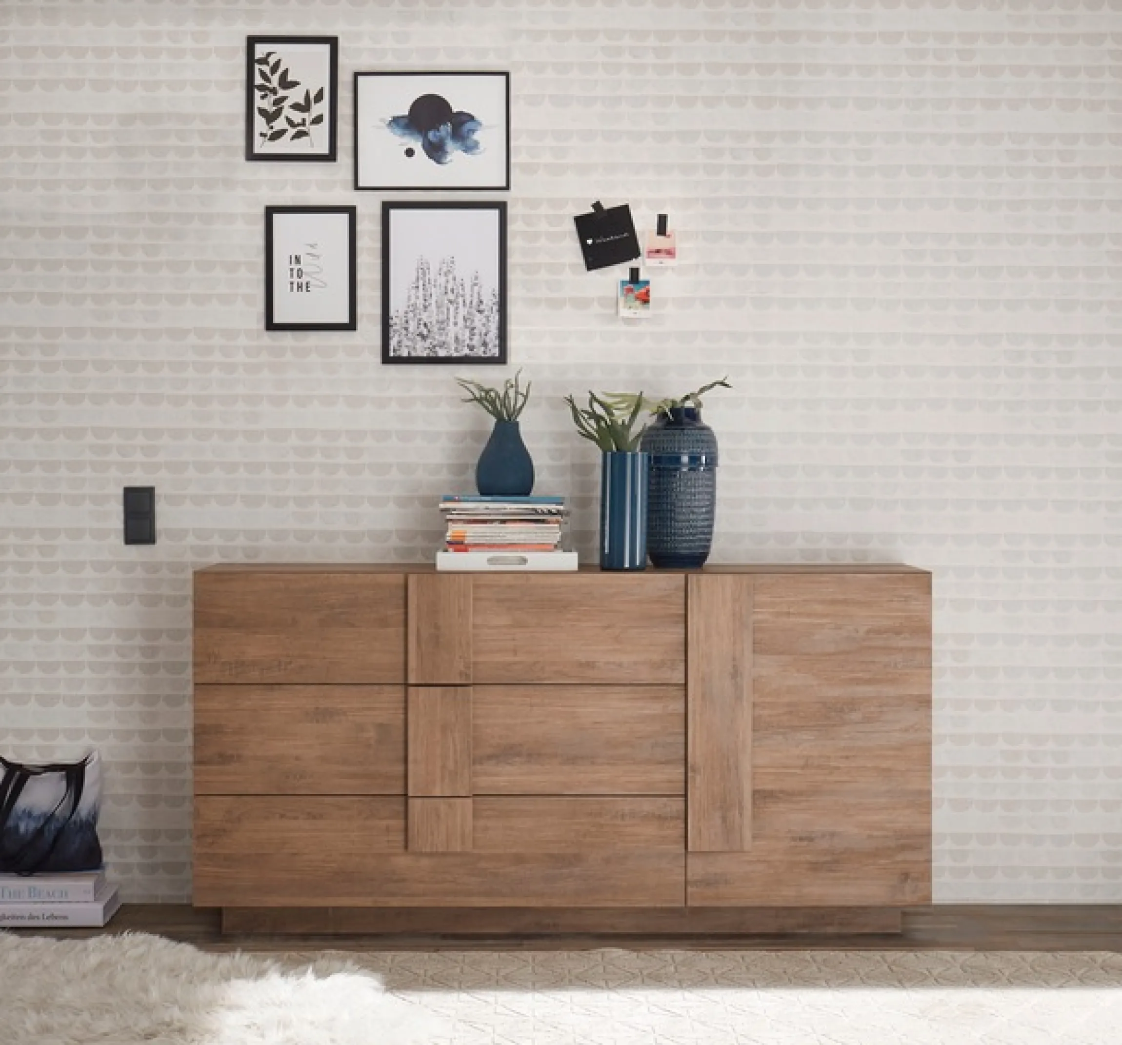 Home affaire Sideboard »Jupiter, Breite 181 cm, Kommode 1 Tür - Soft Closing, 3 Schubkästen« , Anrichte, moderne Griffblende, FSC®, cleveres Stauraumkonzept
