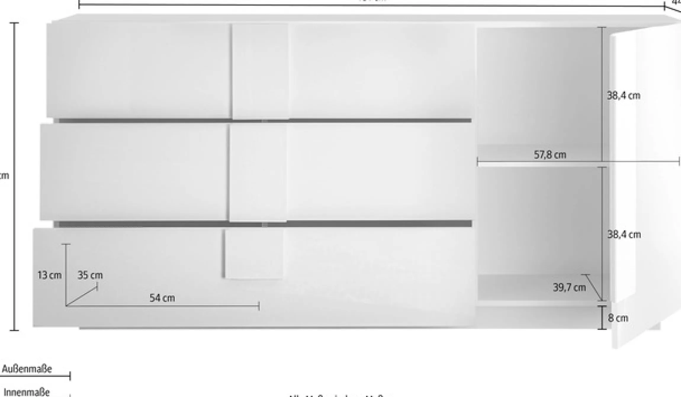 Home affaire Sideboard »Jupiter, Breite 181 cm, Kommode 1 Tür - Soft Closing, 3 Schubkästen« , Anrichte, moderne Griffblende, FSC®, cleveres Stauraumkonzept