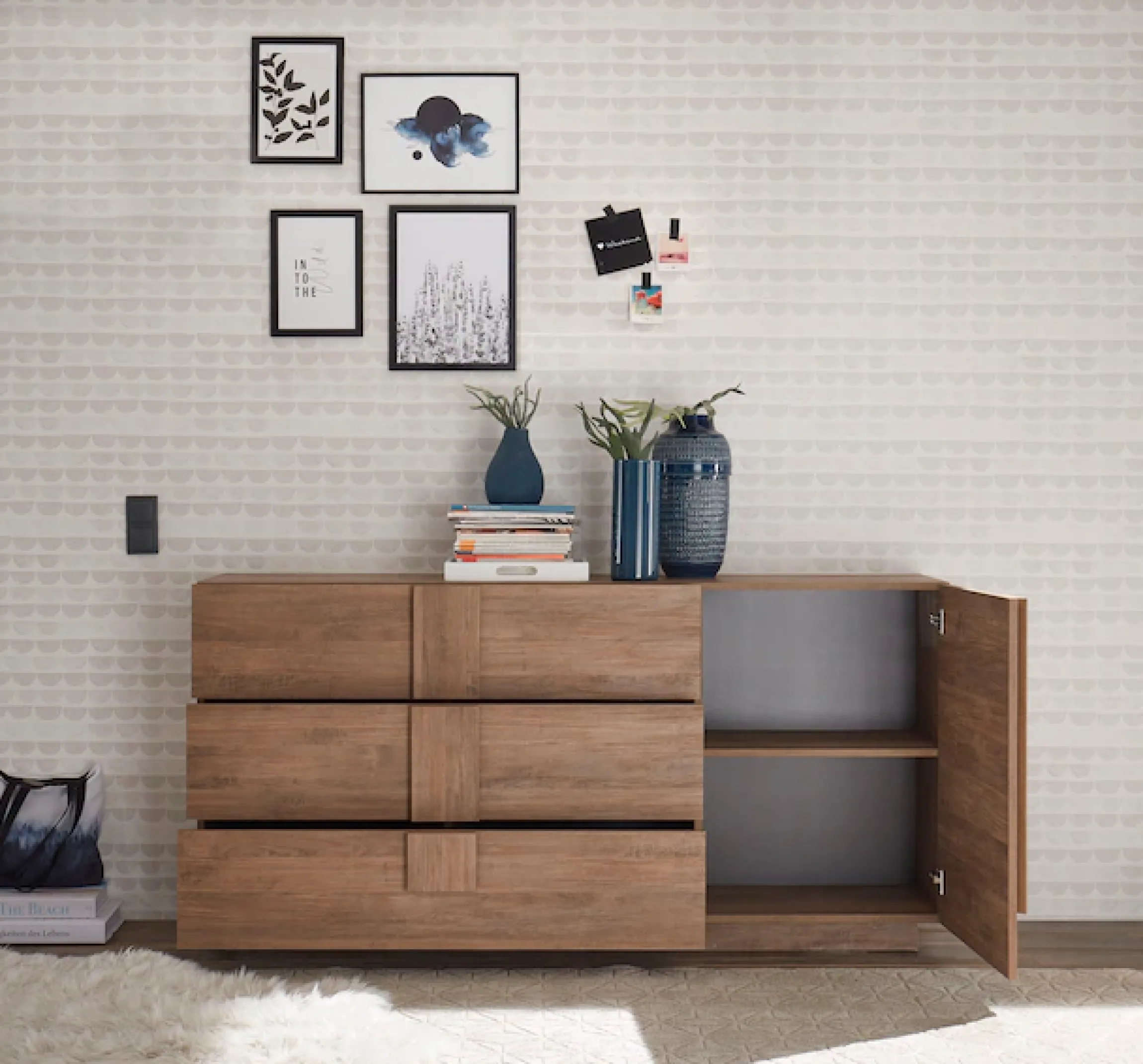 Home affaire Sideboard »Jupiter, Breite 181 cm, Kommode 1 Tür - Soft Closing, 3 Schubkästen« , Anrichte, moderne Griffblende, FSC®, cleveres Stauraumkonzept