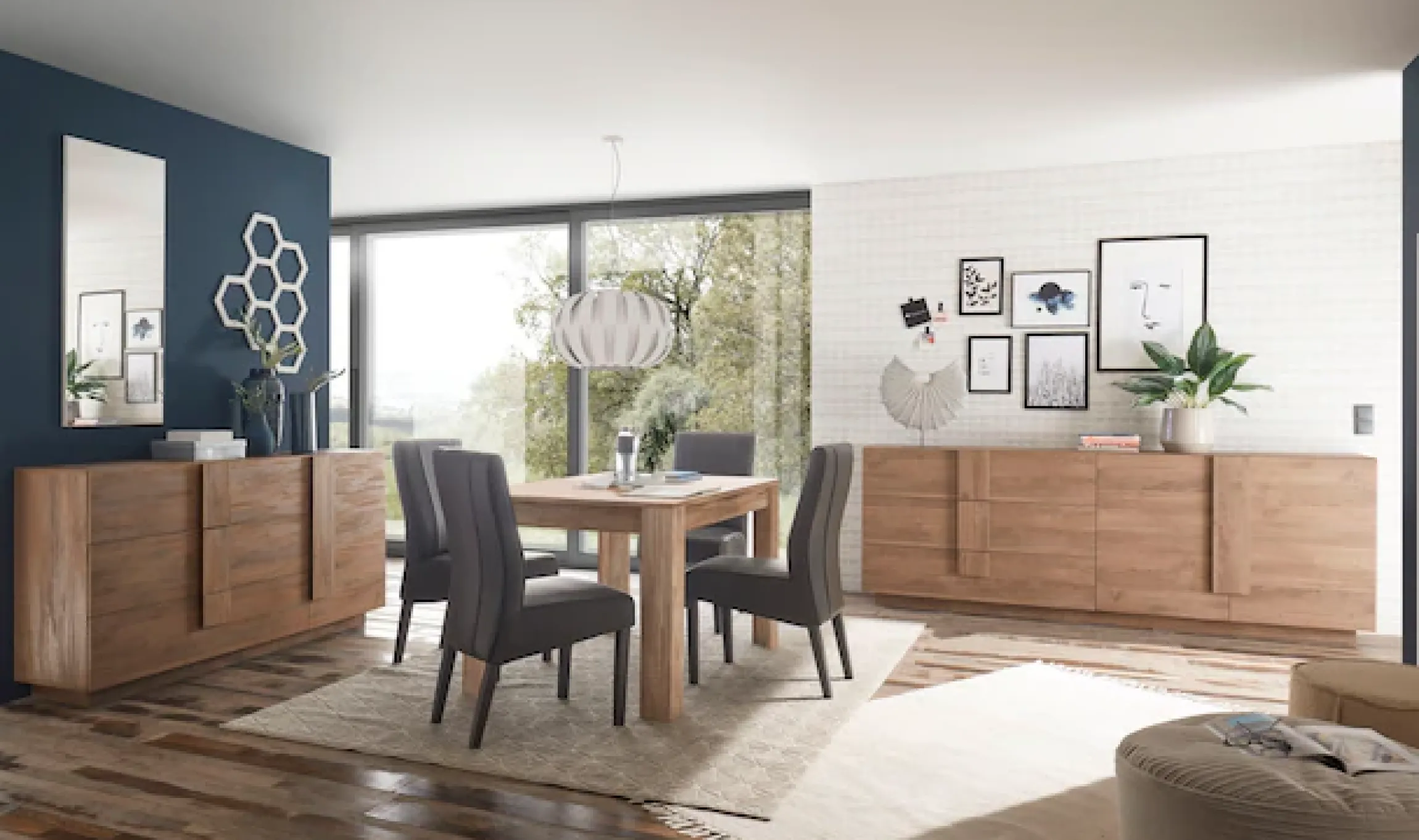Home affaire Sideboard »Jupiter, Breite 181 cm, Kommode 1 Tür - Soft Closing, 3 Schubkästen« , Anrichte, moderne Griffblende, FSC®, cleveres Stauraumkonzept