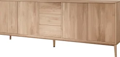Home affaire Sideboard »Koda, Anrichte mit 2 Schränken & 3 Schubladen, Push-to-Open-Funktion« Massives Eichenholz, verstellbare Einlegeböden, Minimalistischer Stil
