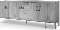 Home affaire Sideboard »Koda, Anrichte mit 2 Schränken & 3 Schubladen, Push-to-Open-Funktion« Massives Eichenholz, verstellbare Einlegeböden, Minimalistischer Stil