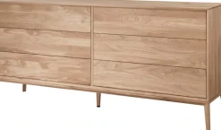 Home affaire Sideboard »Koda Kommode, 6 geräumige Schubladen mit Push-To-Open-Funktion, Scandi« Aus massivem Eichenholz, Minimalistischer Stil, B: 177,7 x H: 81,8 cm