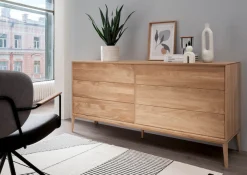 Home affaire Sideboard »Koda Kommode, 6 geräumige Schubladen mit Push-To-Open-Funktion, Scandi« Aus massivem Eichenholz, Minimalistischer Stil, B: 177,7 x H: 81,8 cm