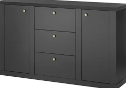 Home affaire Sideboard »Lincoln, moderner Schrank, schwarze Kommode, 158 cm breit« edles Design, messingfarbene Knopfgriffe, in 2 Größen verfügbar