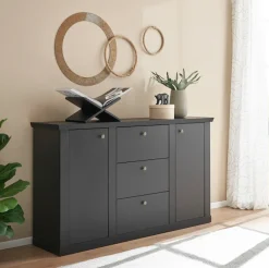 Home affaire Sideboard »Lincoln, moderner Schrank, schwarze Kommode, 158 cm breit« edles Design, messingfarbene Knopfgriffe, in 2 Größen verfügbar