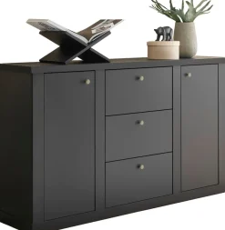 Home affaire Sideboard »Lincoln, moderner Schrank, schwarze Kommode, 158 cm breit« edles Design, messingfarbene Knopfgriffe, in 2 Größen verfügbar