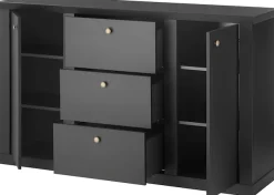 Home affaire Sideboard »Lincoln, moderner Schrank, schwarze Kommode, 158 cm breit« edles Design, messingfarbene Knopfgriffe, in 2 Größen verfügbar
