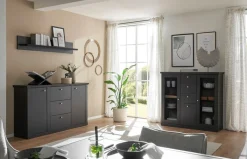 Home affaire Sideboard »Lincoln, moderner Schrank, schwarze Kommode, 158 cm breit« edles Design, messingfarbene Knopfgriffe, in 2 Größen verfügbar
