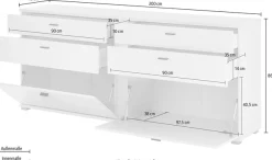 Home affaire Sideboard »LONG ISLAND« 1 Stk. tlg. in moderner Trendfarbe,inklusive senkrechter Beleuchtung,Breite 200 cm