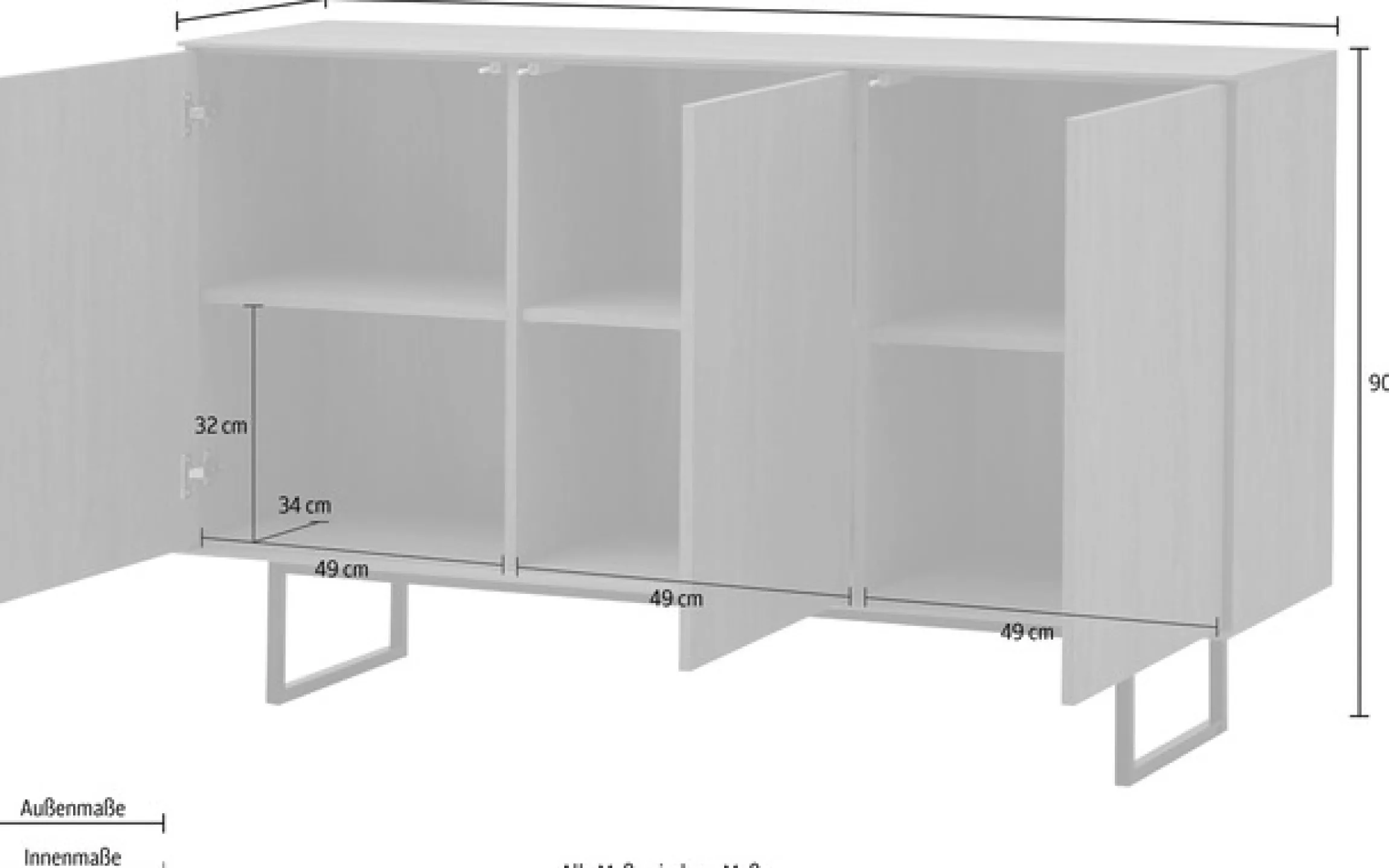 Home affaire Sideboard »Lund, moderner Schrank, Kommode mit Kufengestell« optisch dünner Oberboden, hochwertige Optik, ausreichend Stauraum