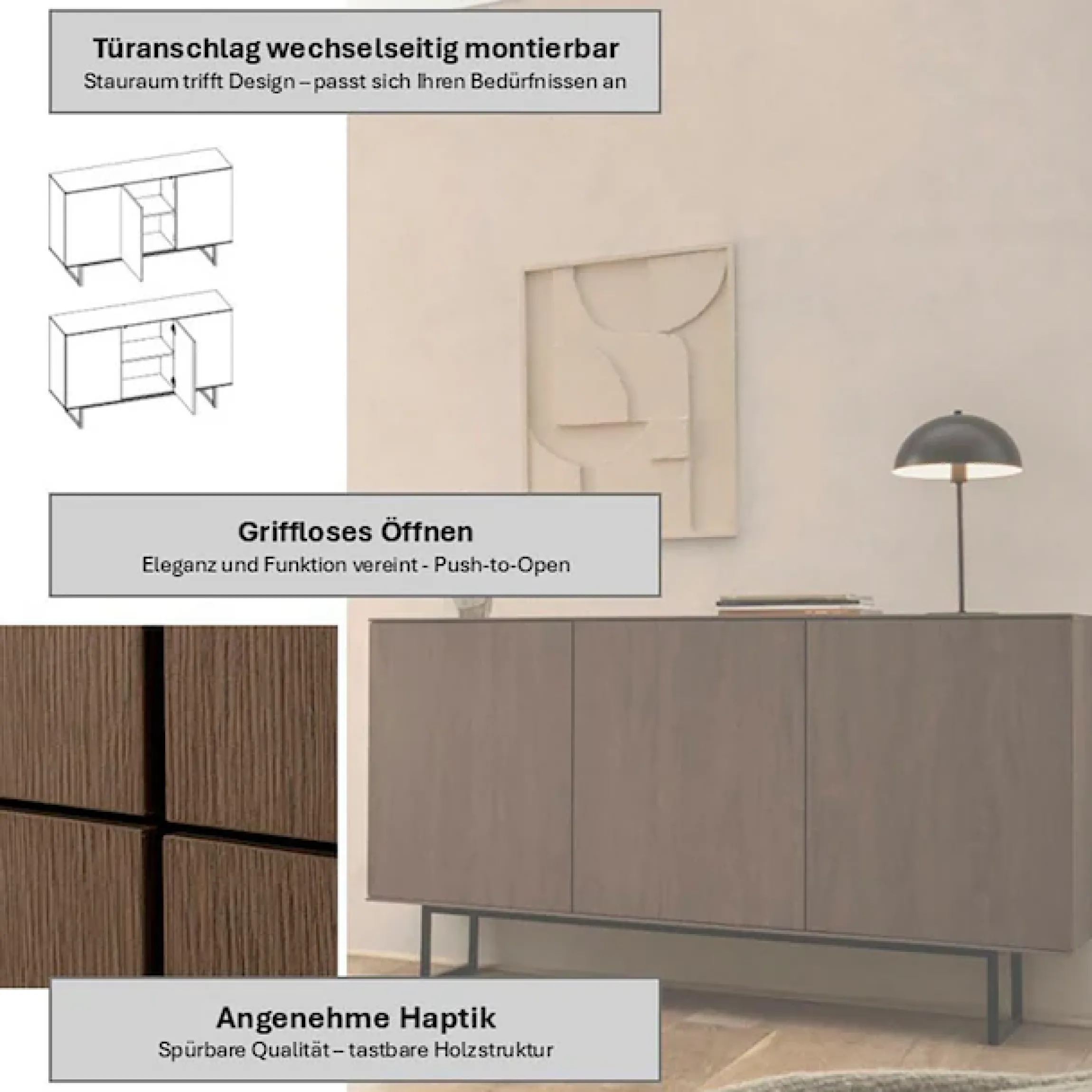 Home affaire Sideboard »Lund, moderner Schrank, Kommode mit Kufengestell« optisch dünner Oberboden, hochwertige Optik, ausreichend Stauraum