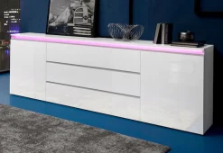 Home affaire Sideboard »Magic, Kommode, Schrank, Stauraumschrank« mit 2 Türen und 3 Schubkästen Hochglanz lackiert (B/T/H) 240x40x81 cm