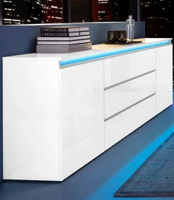 Home affaire Sideboard »Magic, Kommode, Schrank, Stauraumschrank« mit 2 Türen und 3 Schubkästen Hochglanz lackiert (B/T/H) 240x40x81 cm
