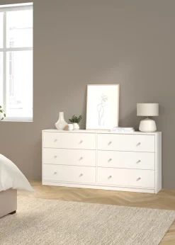 Home affaire Sideboard »May, Aufbewahrung, Schubkastenkommode, Stauraum, Scandi-stil« Mit 6 Schubladen, Knopfgriffen, mehrere farben, T: 30 x B: 143 cm