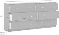 Home affaire Sideboard »May, Aufbewahrung, Schubkastenkommode, Stauraum, Scandi-stil« Mit 6 Schubladen, Knopfgriffen, mehrere farben, T: 30 x B: 143 cm