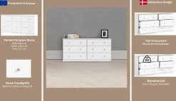 Home affaire Sideboard »May, Aufbewahrung, Schubkastenkommode, Stauraum, Scandi-stil« Mit 6 Schubladen, Knopfgriffen, mehrere farben, T: 30 x B: 143 cm