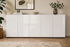 Home affaire Sideboard »MISTER – Schrank, Kommode, 225 cm breit, 80 cm hoch, Made in Italy« komplett Hochglanz lackiert, 5 Türen, 6 Fächer
