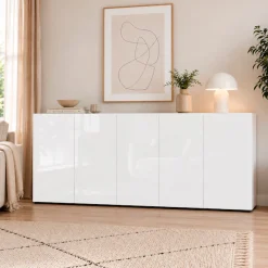 Home affaire Sideboard »MISTER – Schrank, Kommode, 225 cm breit, 80 cm hoch, Made in Italy« komplett Hochglanz lackiert, 5 Türen, 6 Fächer