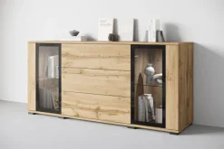 Home affaire Sideboard »modernes Design mit Glaseinsätzen und 3 Schubladen, Breite 150 cm« 1 Stk. tlg. Grifflose Fronten mit Push-to-Open, höhenverstellbare Einlegeböden,