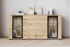 Home affaire Sideboard »modernes Design mit Glaseinsätzen und 3 Schubladen, Breite 150 cm« 1 Stk. tlg. Grifflose Fronten mit Push-to-Open, höhenverstellbare Einlegeböden,