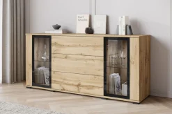 Home affaire Sideboard »modernes Design mit Glaseinsätzen und 3 Schubladen, Breite 150 cm« 1 Stk. tlg. Grifflose Fronten mit Push-to-Open, höhenverstellbare Einlegeböden,