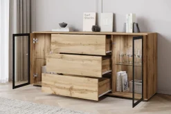 Home affaire Sideboard »modernes Design mit Glaseinsätzen und 3 Schubladen, Breite 150 cm« 1 Stk. tlg. Grifflose Fronten mit Push-to-Open, höhenverstellbare Einlegeböden,