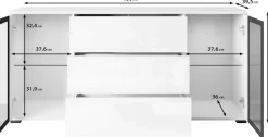Home affaire Sideboard »modernes Design mit Glaseinsätzen und 3 Schubladen, Breite 150 cm« 1 Stk. tlg. Grifflose Fronten mit Push-to-Open, höhenverstellbare Einlegeböden,