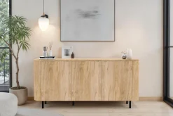Home affaire Sideboard »Murano, 181 cm breit, 3 Türen, Anrichte, Kommode, Stauraumschrank« Formgebogenes MDF, Stirnseiten mit Rundung, Füße und Griffe aus Metall