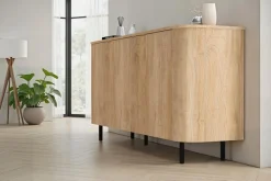 Home affaire Sideboard »Murano, 181 cm breit, 3 Türen, Anrichte, Kommode, Stauraumschrank« Formgebogenes MDF, Stirnseiten mit Rundung, Füße und Griffe aus Metall