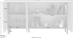 Home affaire Sideboard »Murano, 181 cm breit, 3 Türen, Anrichte, Kommode, Stauraumschrank« Formgebogenes MDF, Stirnseiten mit Rundung, Füße und Griffe aus Metall